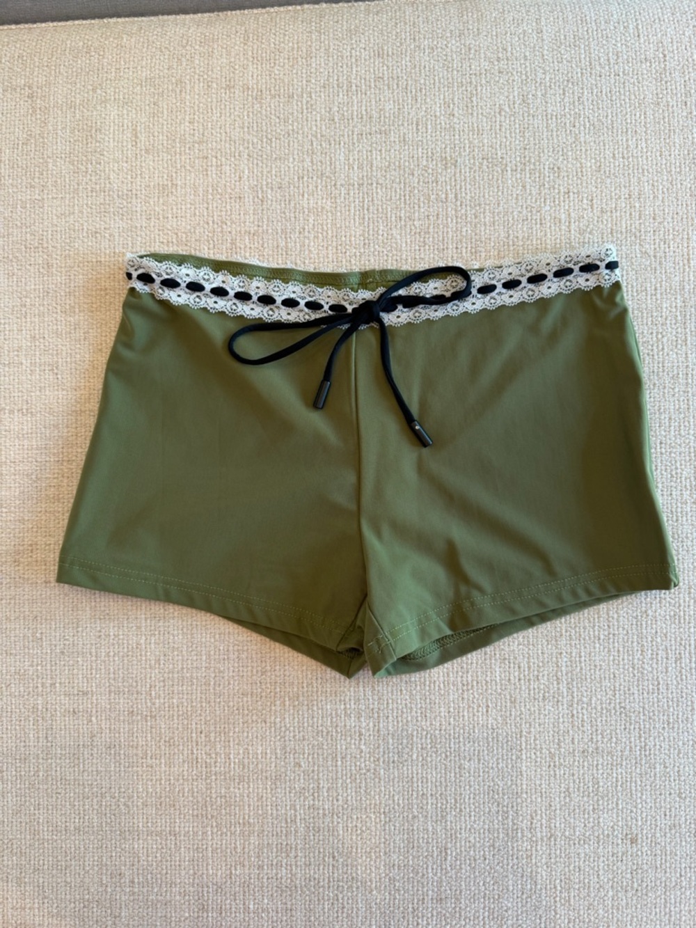 With Jean Olive Green Lace-Trim Women’s Shorts